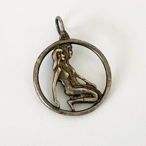 Vintage Sterling Silver Gemini Zodiac Female figures circle charm pendant